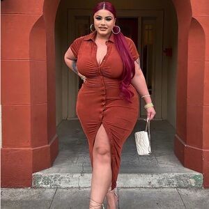 Fashion Nova Silky Smooth Slinky Maxi Dress - Rust 1X